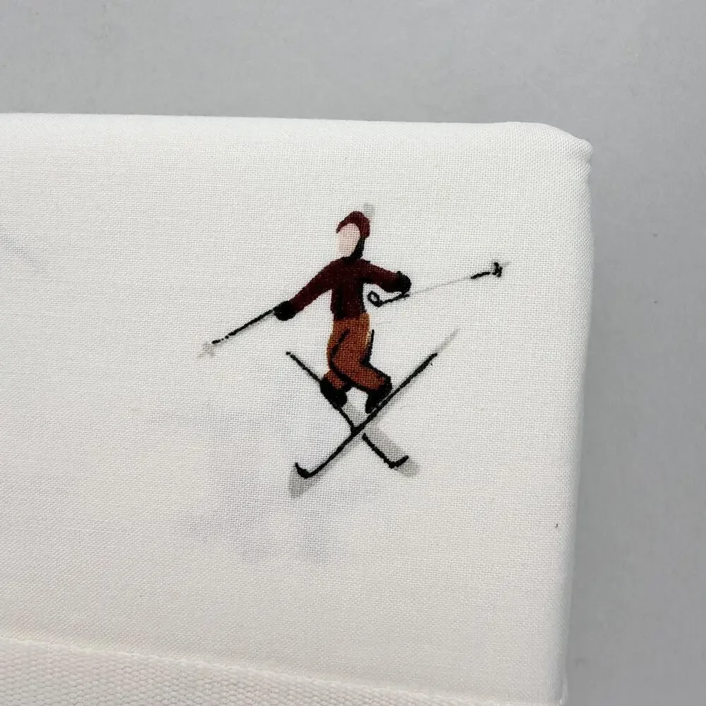 West Elm Skiers Pillowcases Set Of 2 Standard Percale Cream Cotton Winter New